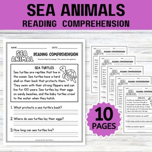10 Sea Animal Reading Comprehension Worksheets; 1st Grade Reading Comprehension; 2nd Grade Reading Comprehension; Kindergarten Reading Pages