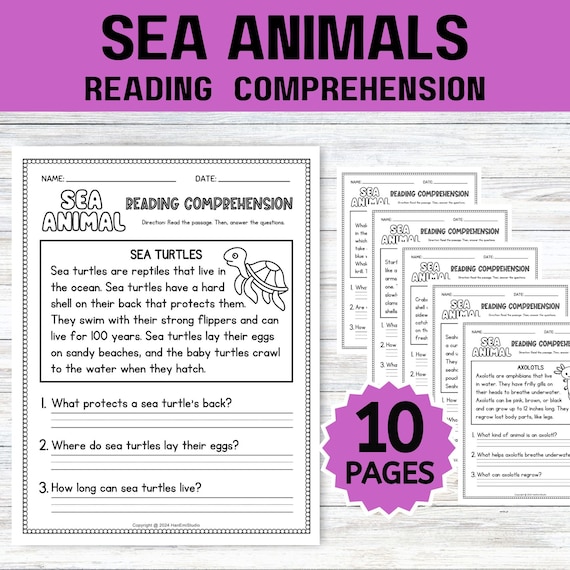 10 Sea Animal Reading Comprehension Worksheets; 1st Grade Reading Comprehension; 2nd Grade Reading Comprehension; Kindergarten Reading Pages