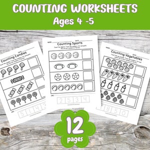 12-Page Counting Worksheets Numbers 1 - 10 for Preschoolers and Kindergarteners; Early Math; Number Tracing; counting worksheet