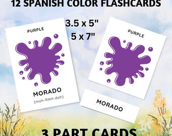 12 Spanish Color Flashcards; Montessori Flashcard; ESL and ELL Learning; English Spanish Flashcards; Spanish Flashcards; Printable Flashcard