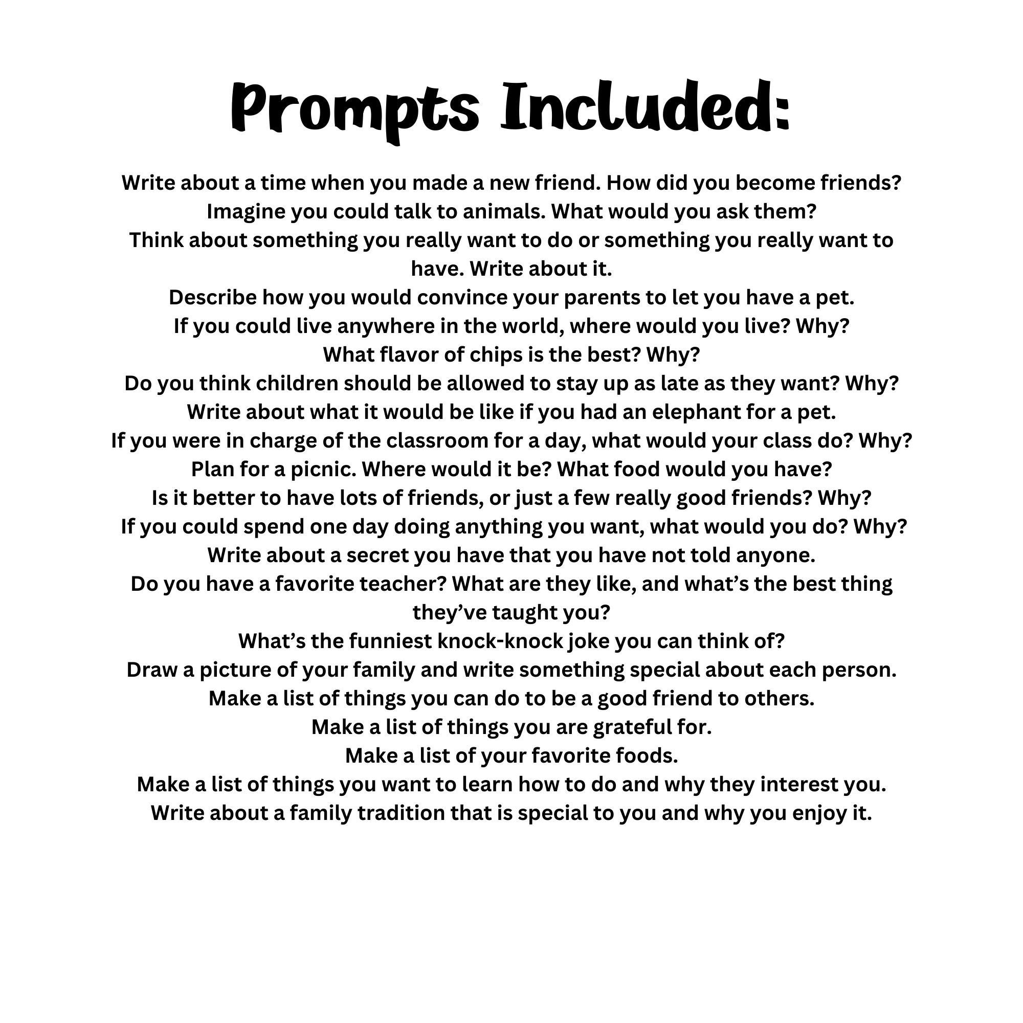 45 Creative Writing Prompts for Kids; Printable Worksheet; Creative ...