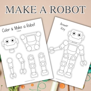 Machen Sie ein Roboterhandwerk für Kinder; Basteln für Kinder; Schneiden und kleben Sie einen Roboter; DIY-Aktivität für Kinder; Schneide- und Klebeaktivität; Druckvorlage für Kinder
