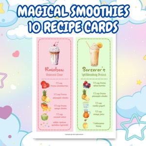 10 Zauberhafte Smoothie-Rezeptkarten für Kinder; Gesundes Essen; Illustrierte Rezeptkarten; Kinderfreundliche Rezepte; Visuelle Rezepte; Kochen mit Kindern