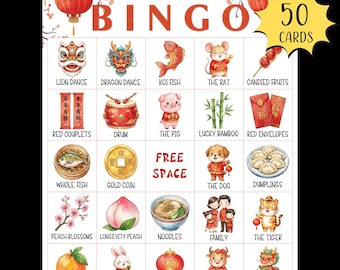 Lunar New Year Bingo Printable; Chinese New Year Party Game; Chinese New Year Bingo; Lunar New year Game; Lunar New Year Activities