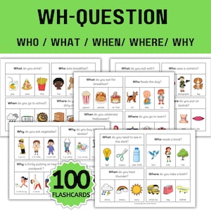 100 WH-vragenkaarten; WH-vragen; Taakkaarten logopedie; Afdrukbaar hulpmiddel voor logopedie; Functies Taakkaarten
