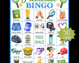 Juego de bingo de pickleball para imprimir; Juego de fiesta de pickleball; Juego de bingo para personas mayores; Juego de bingo para jubilados; Bingo deportivo; Club de pickleball