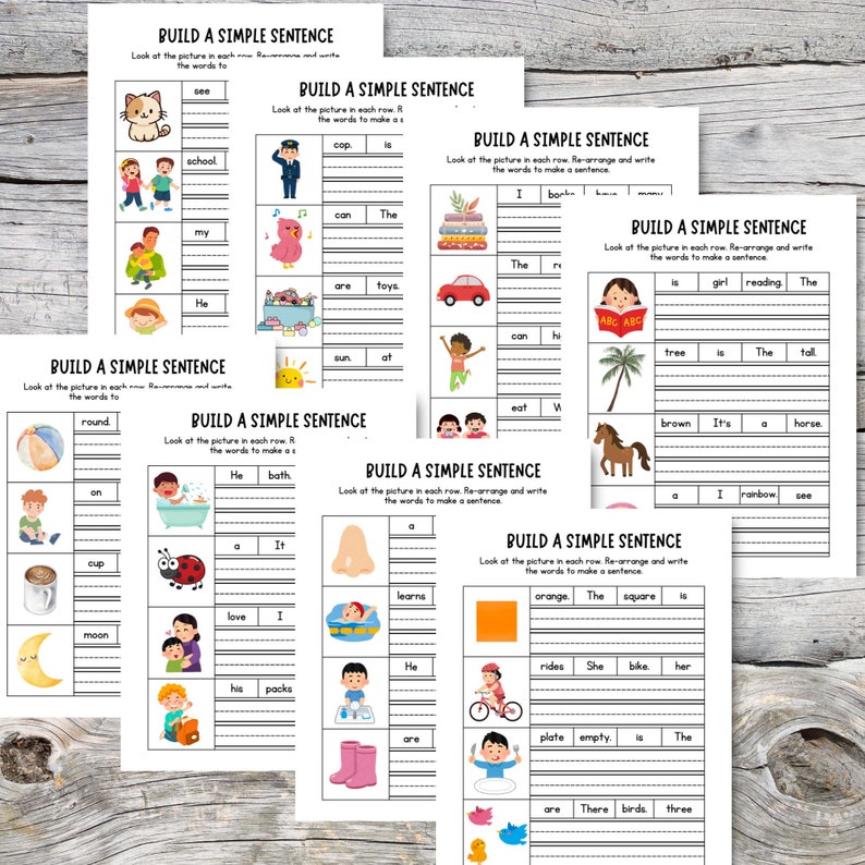 25 Page Build a Simple Sentence Worksheets for Ages 57 kindergarten