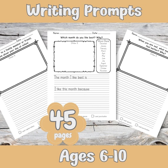 45 Creative Writing Prompts for kids; Printable worksheet; Creative Writing for Kids; Writing Exercise; Journal Prompts; Writing Drills