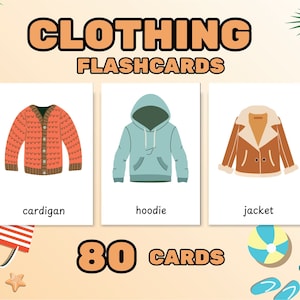 80 Cloth and Accessory Vocabulary Flashcards for kids; 1st words flashcards; Montessori Flashcard; Printable Flashcards; Clothing Flashcards