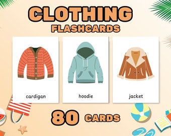 80 Cloth and Accessory Vocabulary Flashcards for kids; 1st words flashcards; Montessori Flashcard; Printable Flashcards; Clothing Flashcards