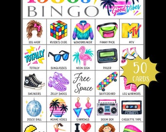 1980s Bingo Game Printable; 80s Party Game; 70s Retro Bingo Game; Groovy Party Game; 1960s Bingo; 1950s Game; Nostalgic Bingo; Senior Game