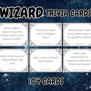 104 Potterhead Wizard Kids Trivia Cards; Movie Trivia; Family Movie Trivia; Wizard Trivia Questions; Kids Movie Quiz; Trivia Questions