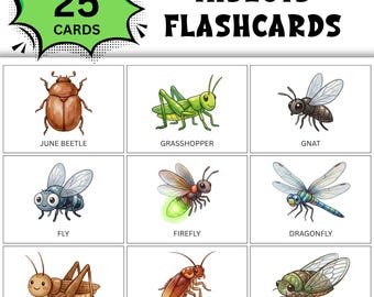 25 Insects Flashcards Printable; Bug Nomenclature Cards; Montessori Nature Study; Toddler Educational Learning; Homeschool Science Unit