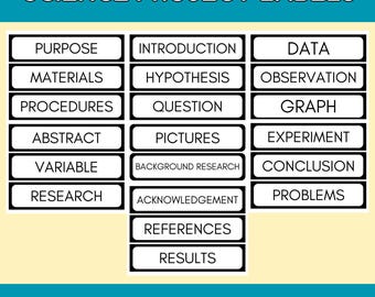 Science Fair Project Labels: 20 Printable B&W Labels (PDF)