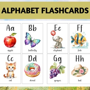 26 tarjetas didácticas del alfabeto para niños; tarjetas didácticas del alfabeto de animales; tarjetas didácticas para niños; preescolar; tarjetas didácticas Montessori; tarjetas didácticas imprimibles