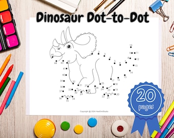 20 Page Dinosaur Dot to Dot Page; Dot to dot coloring page; dot marker worksheets; dot marker page for kids; dinosaur dot marker page