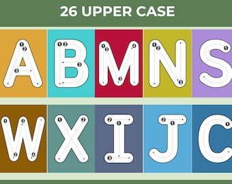 26 Alphabet Tracing Cards Upper Case Letters; Flash Cards; Handwriting Practice; PreK Worksheets; letter tracing; letter flashcards;