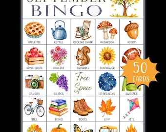 Jogo de Bingo de Setembro para Imprimir; Jogo de Bingo de Outono; Atividades de Setembro; Jogo para Festa de Outono; Bingo para Sala de Aula; Noite de Jogos em Família; Bingo para a Terceira Idade