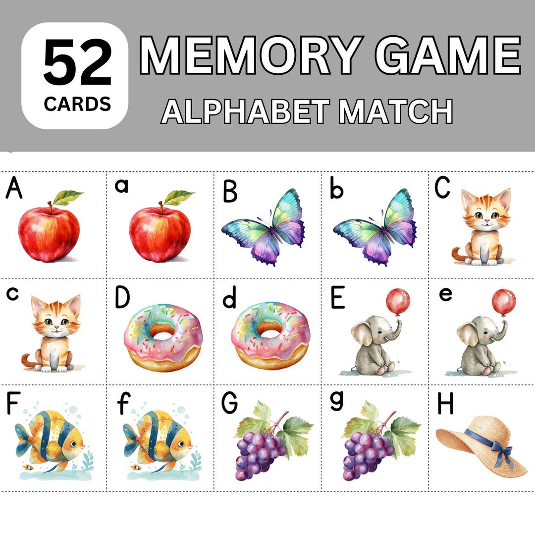 Alphabet Match Memory Game; Alphabet Matching Cards; Letters Memory ...