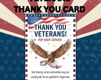 Printable Veterans Day Thank You Card; Patriotic Thank You Card for Veterans; Military Appreciation Card; Veterans Day Activity;
