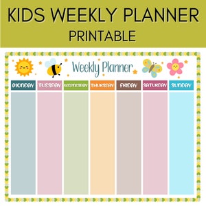 Printable Kids Weekly Planner| Weekly Schedule for Kids| Children Planner| Printable Planner| Daily Routine Chart| Homework Planner