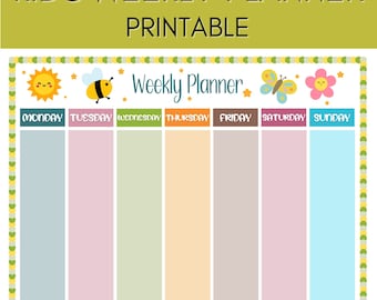 Printable Kids Weekly Planner| Weekly Schedule for Kids| Children Planner| Printable Planner| Daily Routine Chart| Homework Planner