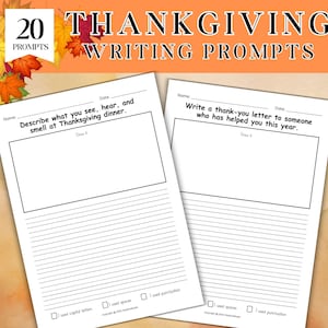 20 Thanksgiving Writing Prompts for kids; Creative Writing for Kids; Thanksgiving Activities; Fall Writing Prompts; Autumn Writing Prompts