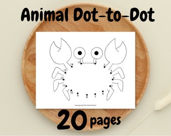 20 Page Animal Dot to Dot Worksheets; Dot to Dot coloring page; Counting Worksheet; number dot to dot; connect the dots; prek worksheets