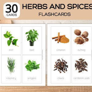 30 cartes-éclair d'herbes et d'épices ; Flashcards de vocabulaire ; Flashcards sur les plantes ; cartes-éclair sur les herbes aromatiques ; Flashcards imprimables ; Cartes éclair sur les épices