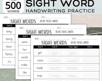 First 500 Sight Word Trace and Write Worksheet; Writing Practice Sheet; Sight Word Activities; Sight Word Worksheet; Sight Word Writing