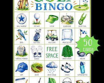 Gra w golfa bingo do druku; Gra na urodziny golfowe; Gra na imprezę golfową; Gra na Dzień Ojca; Gra sportowa na imprezę; Gra turniejowa golfowa