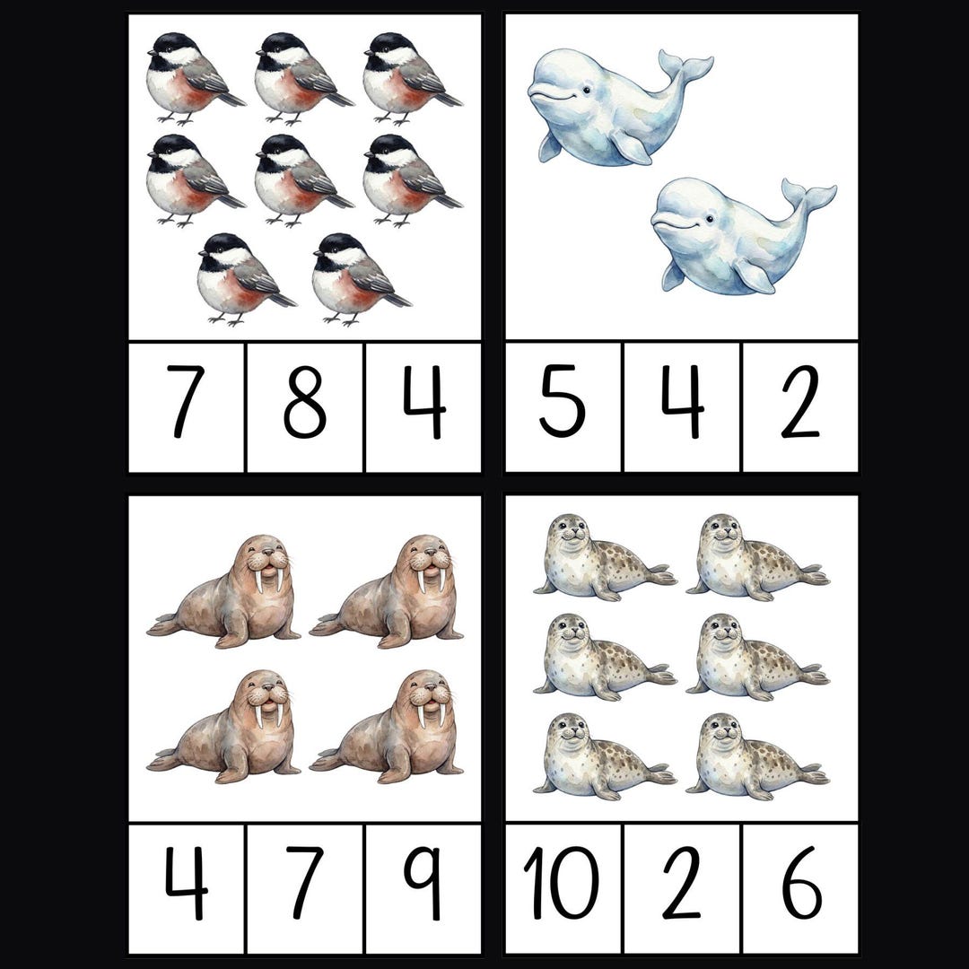 Arctic Animal Counting Clip Cards 1 – 10; Winter Math Worksheet; Prek ...