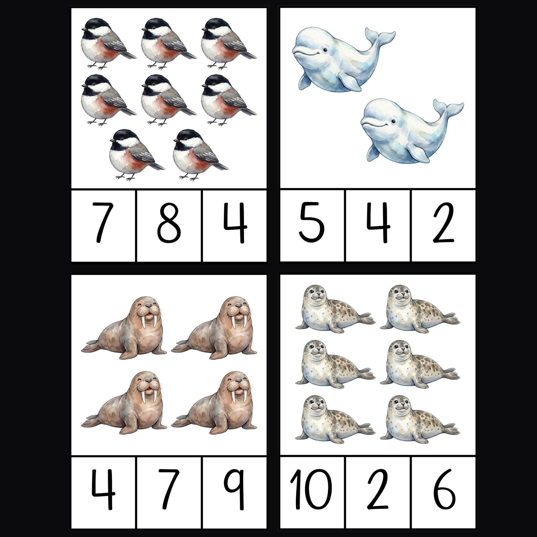 Arctic Animal Counting Clip Cards 1 – 10; Winter Math Worksheet; Prek ...