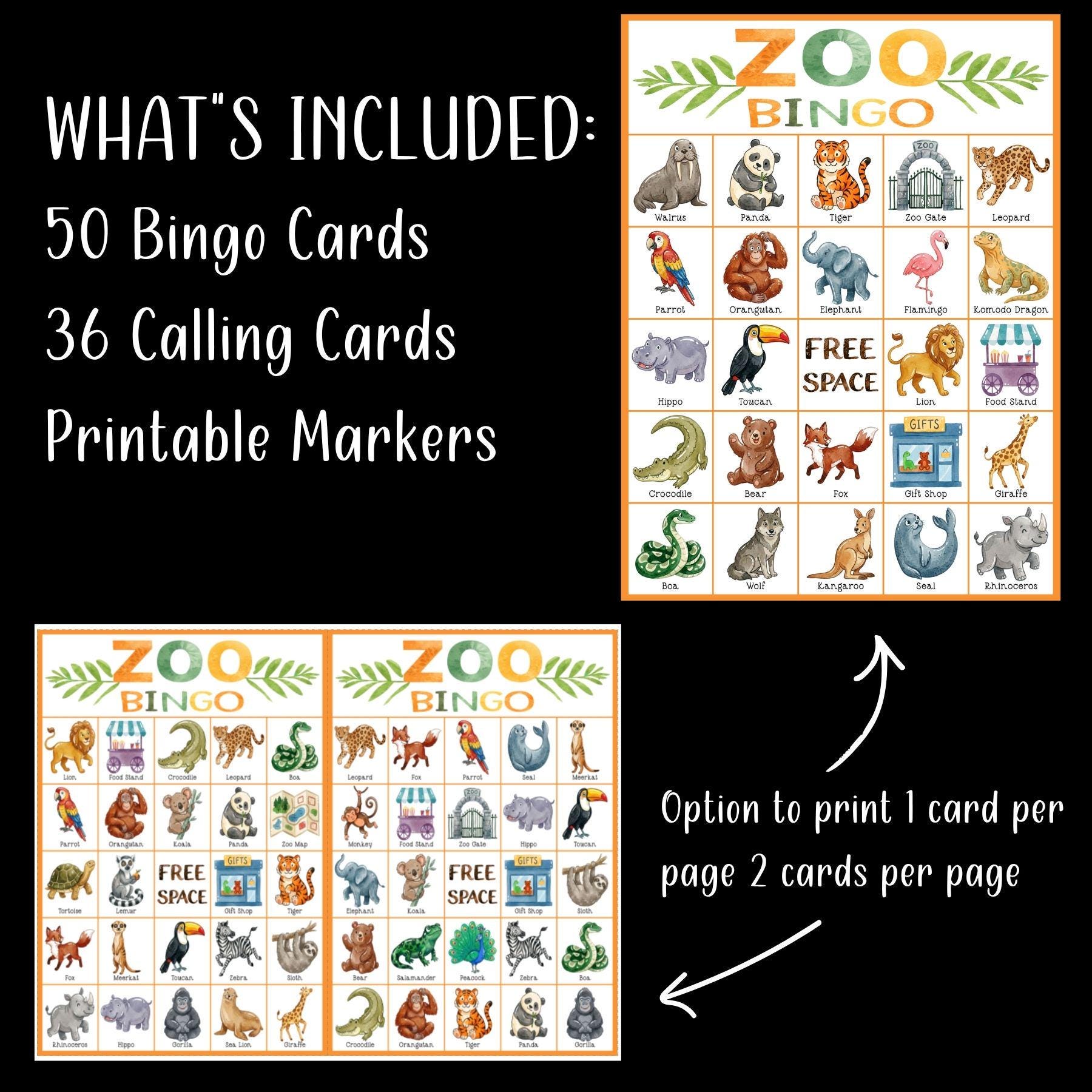 Zoo Bingo Printable Game; Animal Bingo for Kids; Zoo Party Activity ...