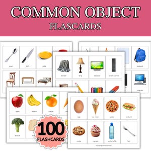 Tarjetas didácticas de 100 objetos comunes; Tarjetas didácticas de logopedia; Tarjetas didácticas; Tarjetas didácticas Montessori; Tarjetas didácticas de primeras palabras