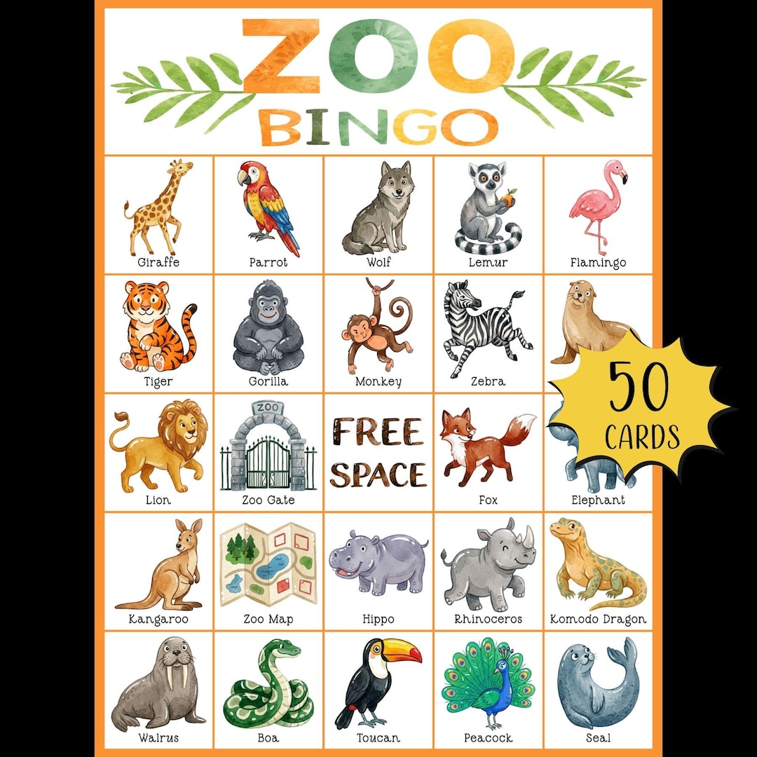 Zoo Bingo Printable Game; Animal Bingo for Kids; Zoo Party Activity ...