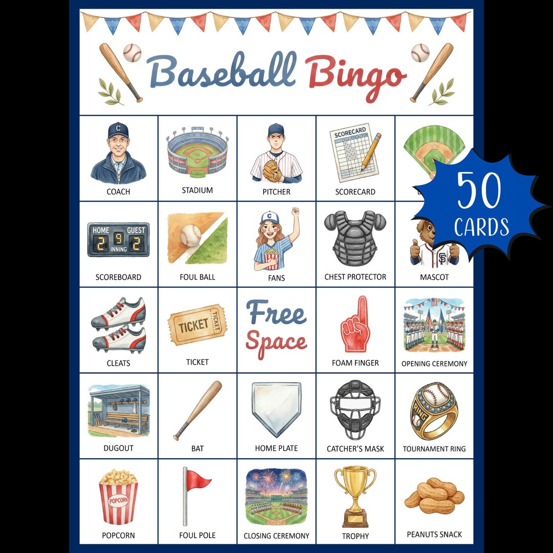 Baseball Bingo Game Printable; Baseball Party Game; Team Sports Bingo ...