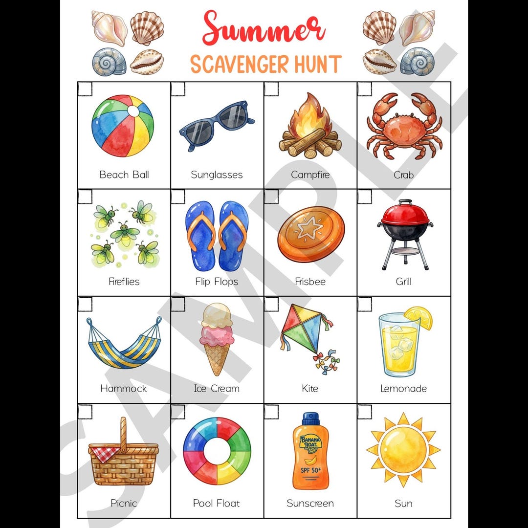 Summer Scavenger Hunt Printable for Kids; Outdoor Nature Treasure Hunt ...