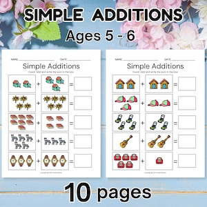 10-Page Simple Addition Worksheets for Preschoolers and Kindergarteners; Homeschool Printable; Easy Math; Preschool math; Addition Worksheet
