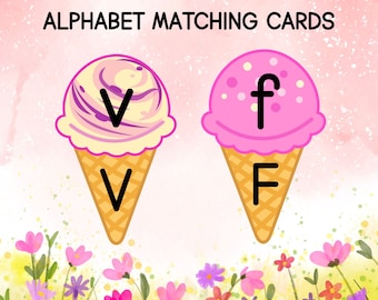 Ice Cream Uppercase and Lowercase Matching Cards for Kids; Alphabet Matching Cards; PreK Worksheets; Letter Matching; Letter Recognition