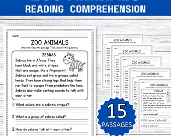 15 Zoo Animal Reading Comprehension Worksheets; 1st Grade Reading Comprehension; 2nd Grade Reading Comprehension; Kindergarten Reading