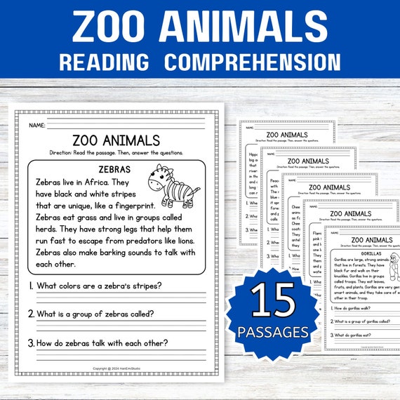 15 Zoo Animal Reading Comprehension Worksheets; 1st Grade Reading Comprehension; 2nd Grade Reading Comprehension; Kindergarten Reading
