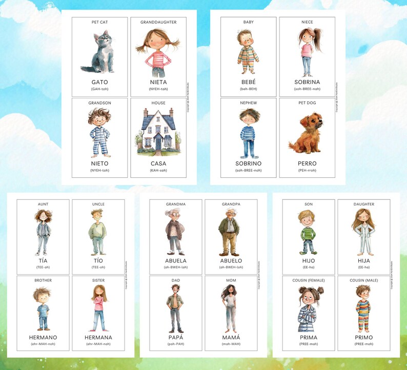 20 SPANISH Family Flashcards; Familia Flashcards; My Family Flashcards; Montessori Flashcards; ESL Flashcards; English Spanish Flashcards image 2