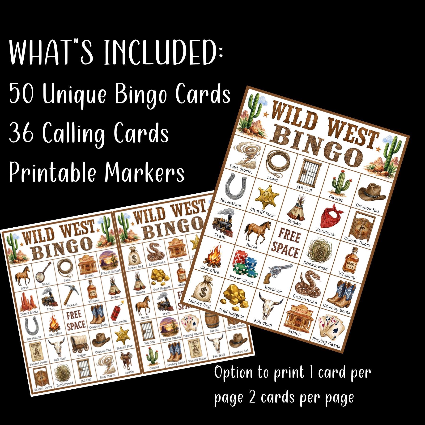 Wild West Bingo Game Printable; Cowboy Birthday Party Game for Kids ...