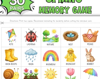 Geheugenspel voor de lente; Bijpassende aquarelkaarten voor kinderen; Afdrukbaar lente-matchingspel; Geheugenspellen voor senioren; Lenteactiviteiten;