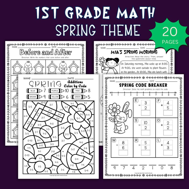 Spring First Grade Math Bundle Printable; 1st Grade Math Review Packet ...