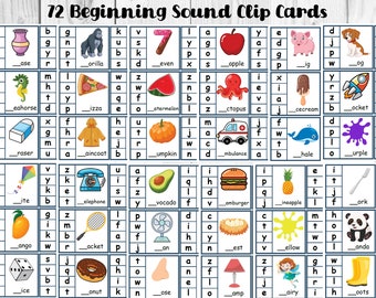 72 Beginning Sound Clip Cards; Beginning Sound Activity; Beginning Sound Worksheet;  Beginning Sound Recognition; Letter Sound Worksheet