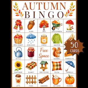 Bingo d'automne à imprimer ; Jeu de bingo d'automne ; Jeu de classe pour Thanksgiving ; Activité familiale d'automne ; Jeux pour une fête d'automne ; Bingo à imprimer