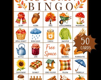 Juego de bingo de otoño para imprimir; Juego de bingo de otoño; Juego de Acción de Gracias para el aula; Actividad familiar de otoño; Juegos para fiestas de otoño; Bingo imprimible