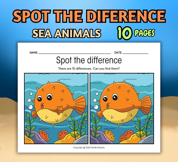 10 Sea Animal Spot the Difference Worksheets for PreK and Kindergarteners; Spot the Differences Activity; Find the Difference Worksheets;